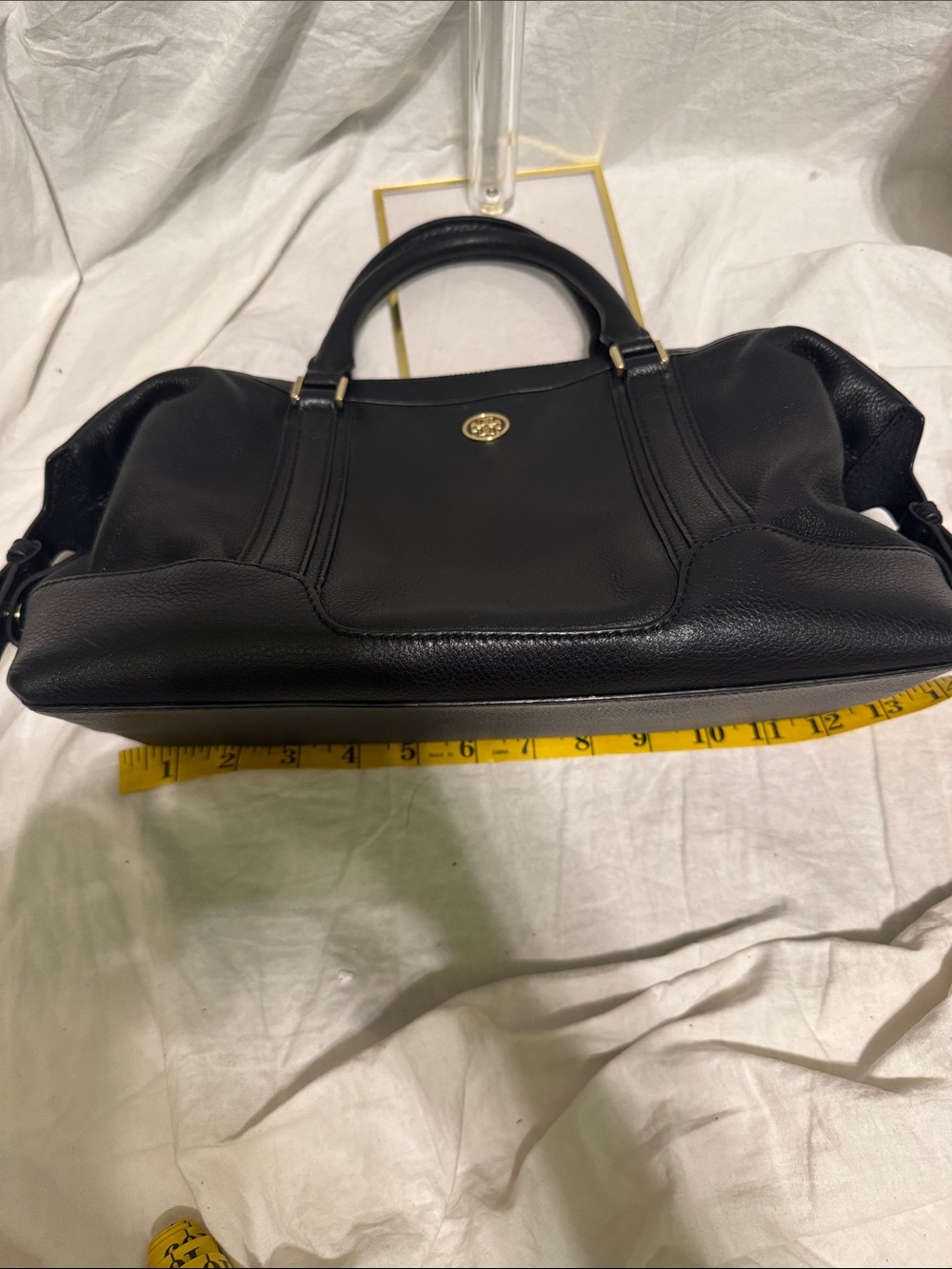 Tory Burch Black Pebbled Leather Satchel with Gold Logo - Picture 2 of 7